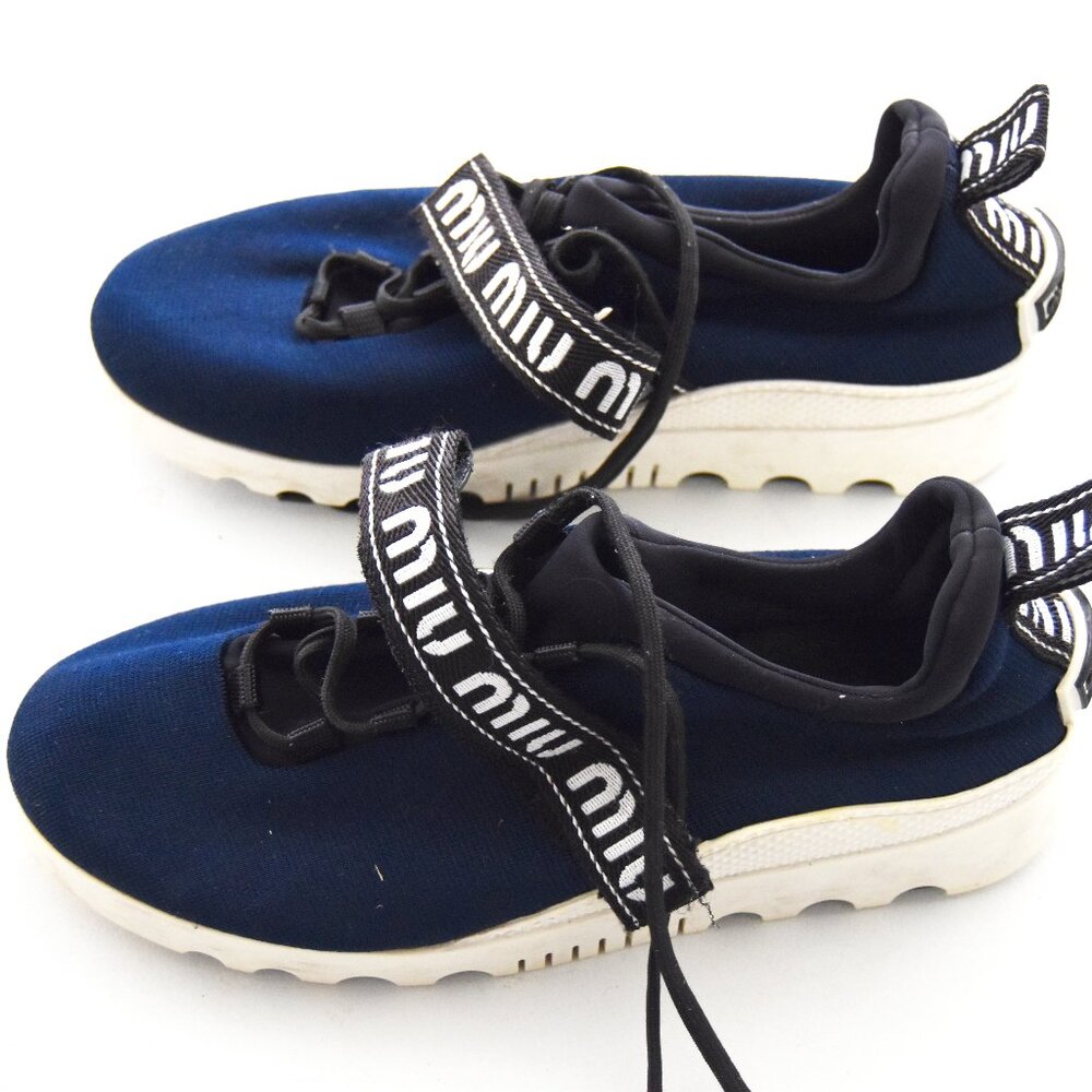 Miu Miu Navy Blue Neoprene Platform sock Sneakers with Velcro
